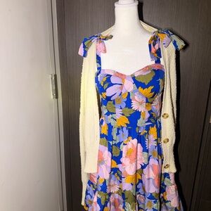 Floral Blue Mini Dress with Bustier